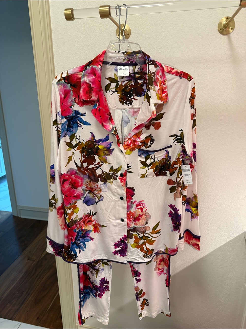 Soma Pink Floral Pajama Set Cool Nights